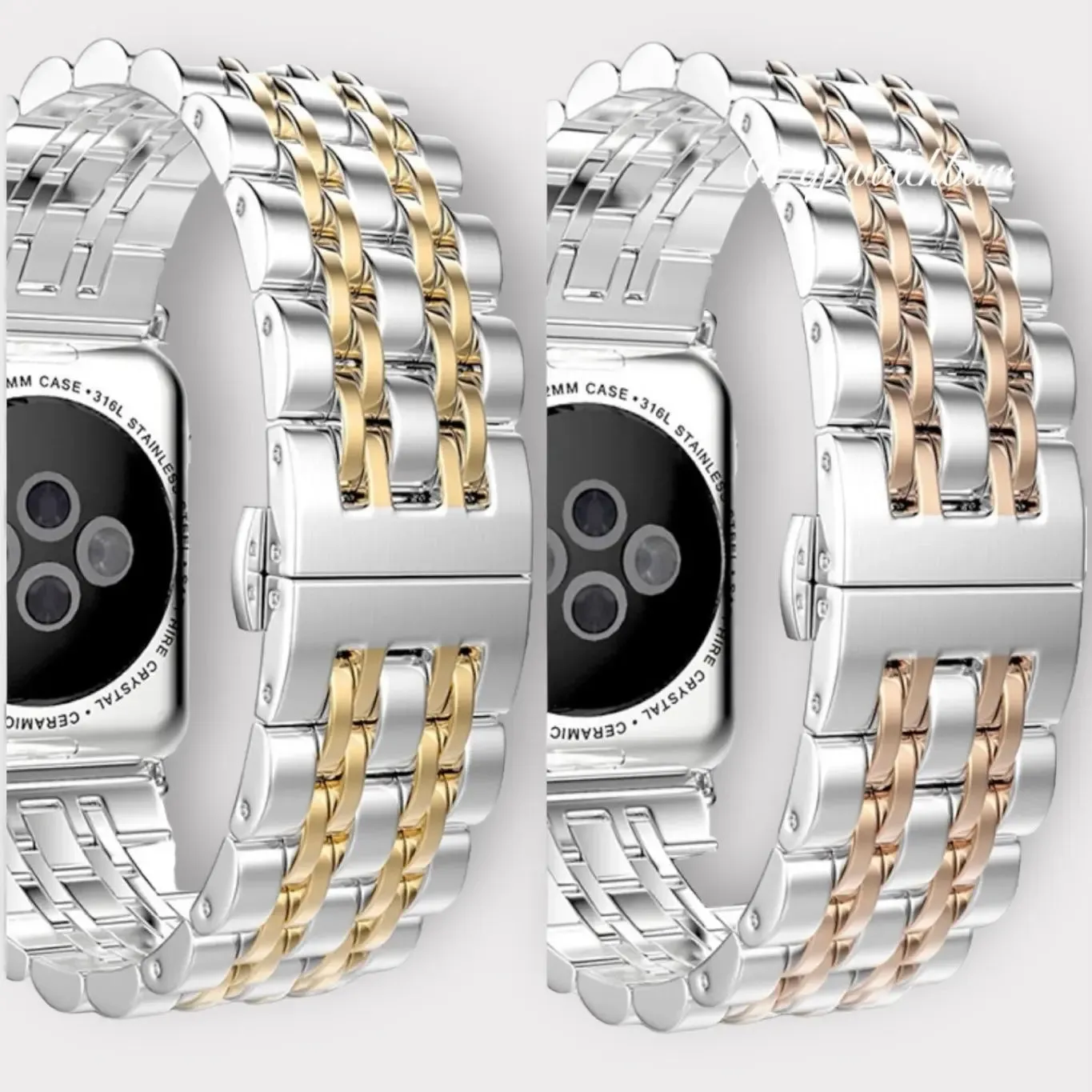 Stainless Steel Apple Watch Band-Silver-Gold or Silver-Rose Gold