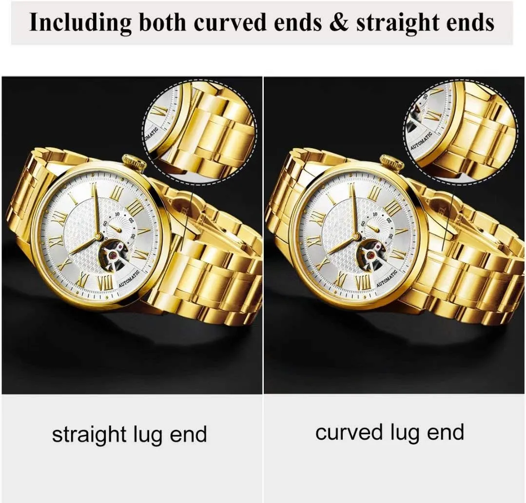 Stunning Brushed Stainless Steel Watch Band Strap Replacement with Straight&Curved End
