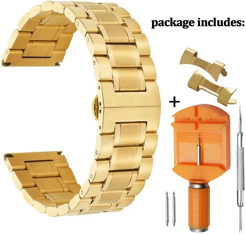 Stunning Brushed Stainless Steel Watch Band Strap Replacement with Straight&Curved End