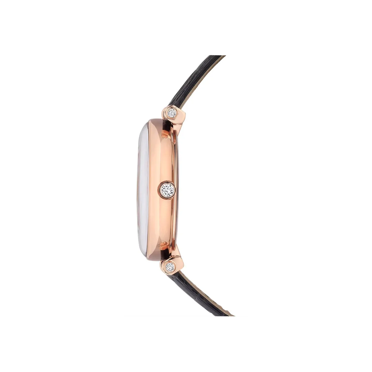 Swarovski Rose Gold-Tone Crystalline Wonder Watch with a Black Leather Strap