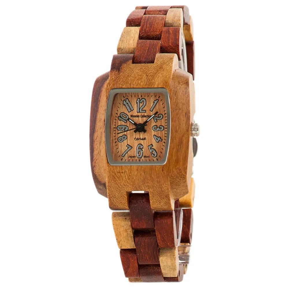 Tense Womens Mini Timber Wood Case and Bracelet Orange Dial Inlaidwood Watch - M8102I