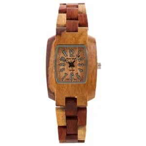 Tense Womens Mini Timber Wood Case and Bracelet Orange Dial Inlaidwood Watch - M8102I