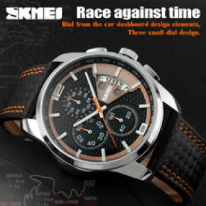 Top Brand Luxury Quartz Watch Men Leather Band SKME
