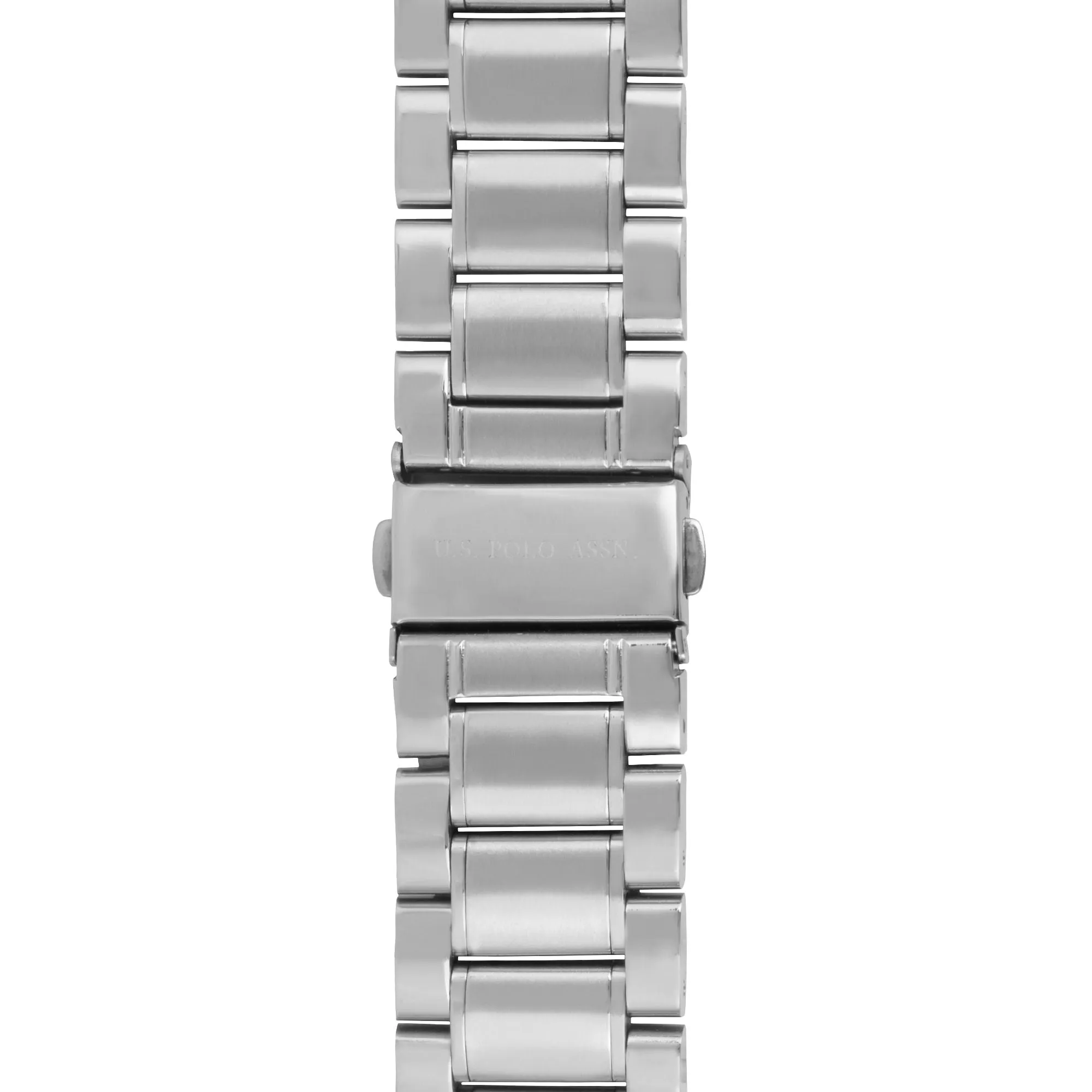 US POLO ASSN. MEN'S RHODIUM PLATED STAINLESS STEEL BAND WITH PERSON. S.S. BUCKLE