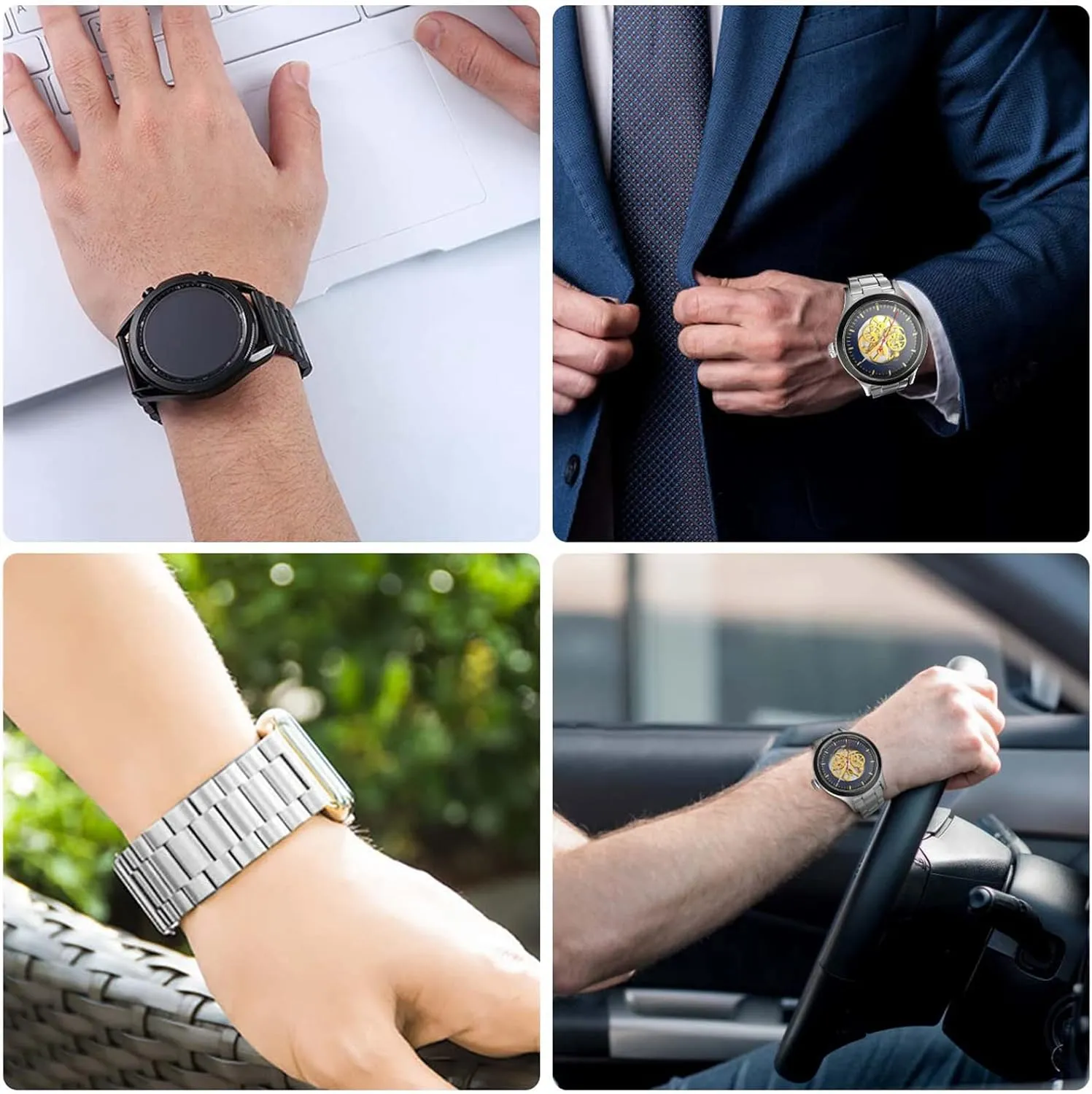 Vetoo Quick Release Watch band, Stainless Steel Watch strap for Men Women- Choose Color, Length & Width,16mm 18mm 20mm Metal Watch Strap, 22mm, black