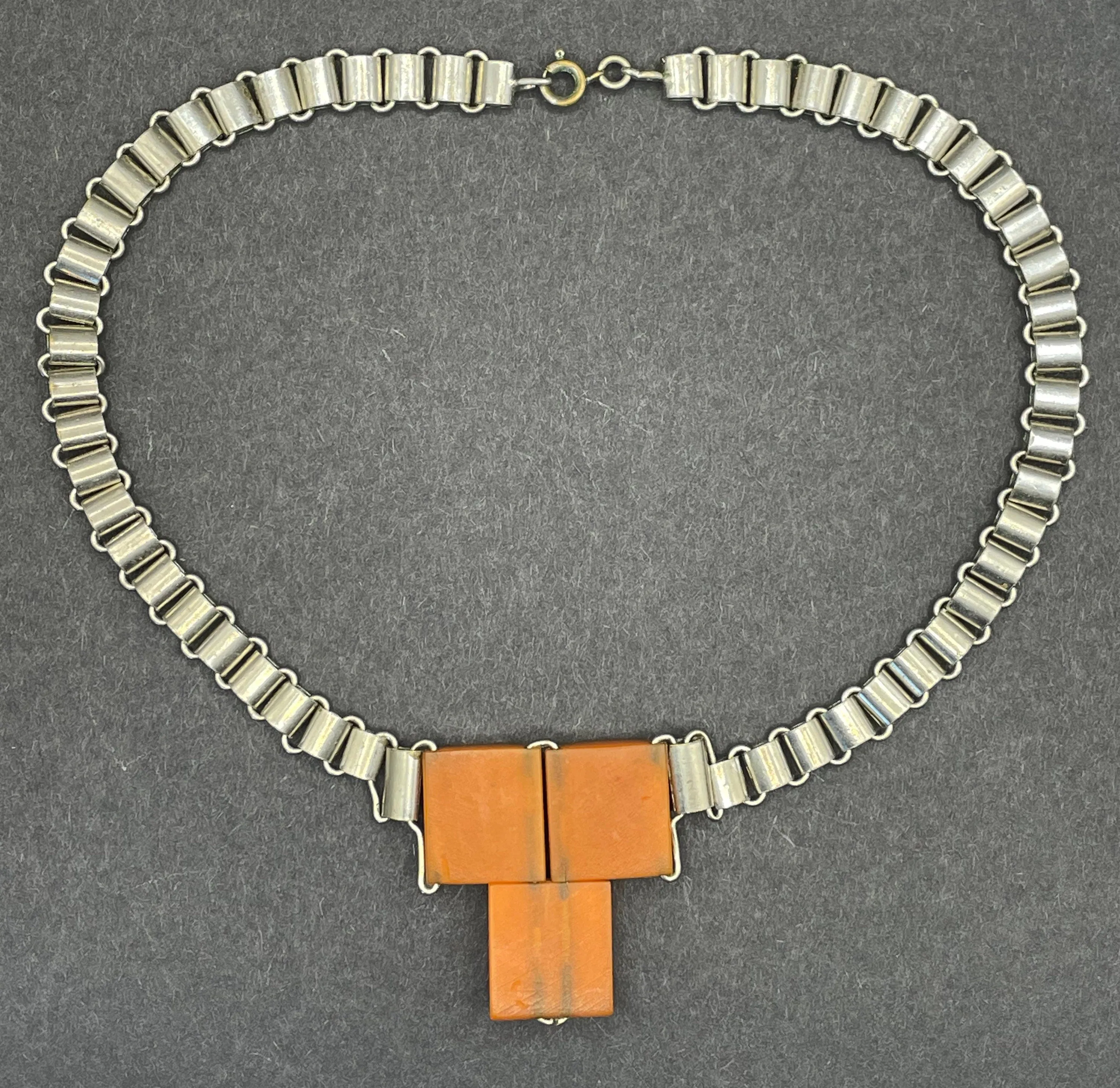 Vintage Jakob Bengel Art Deco machine age chrome and galalith in vibrant orange - stunning, and highly collectable piece