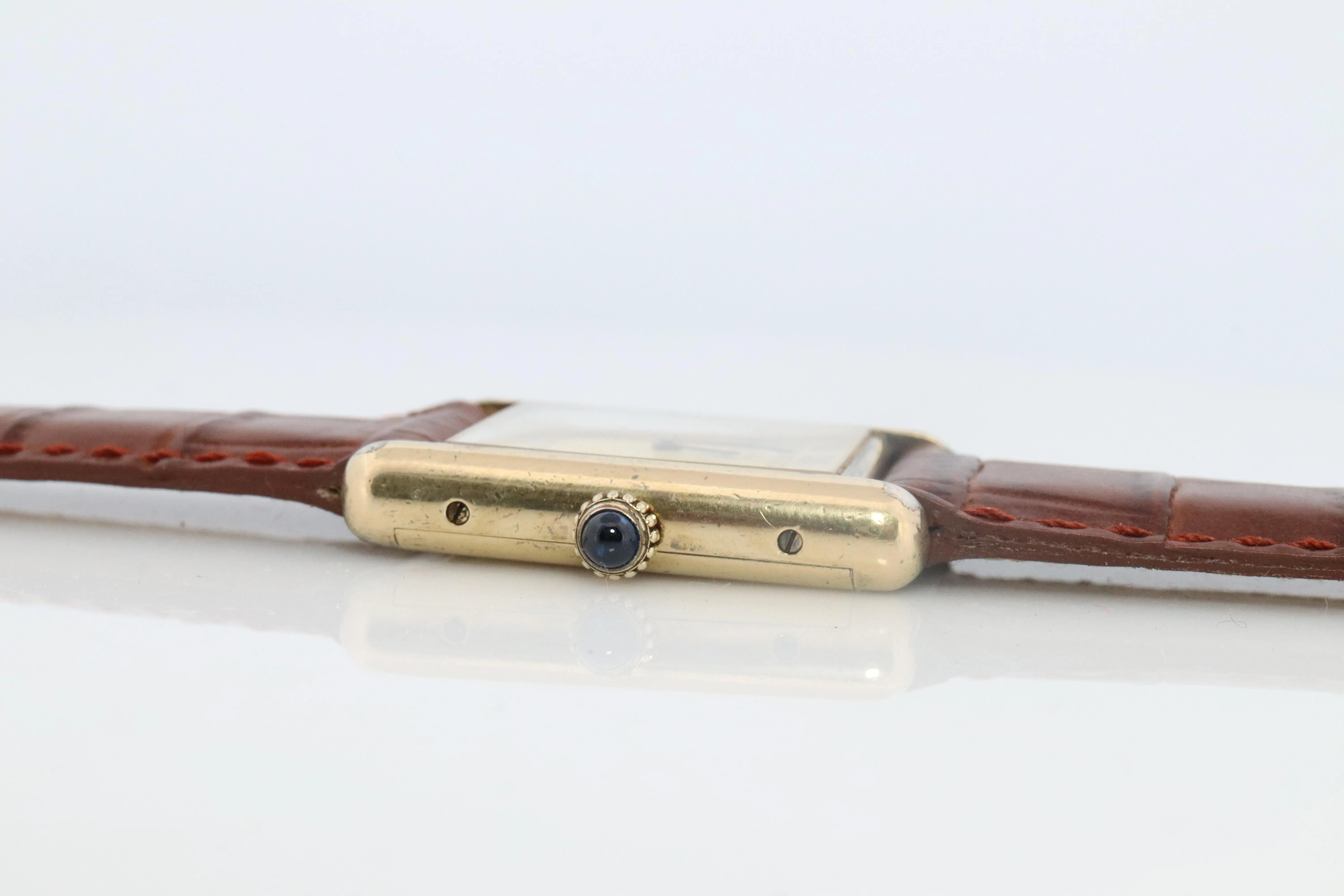 Vintage Must de Cartier Champagne Tank Watch. 925 Vermeil ARGENT Manual Tank.