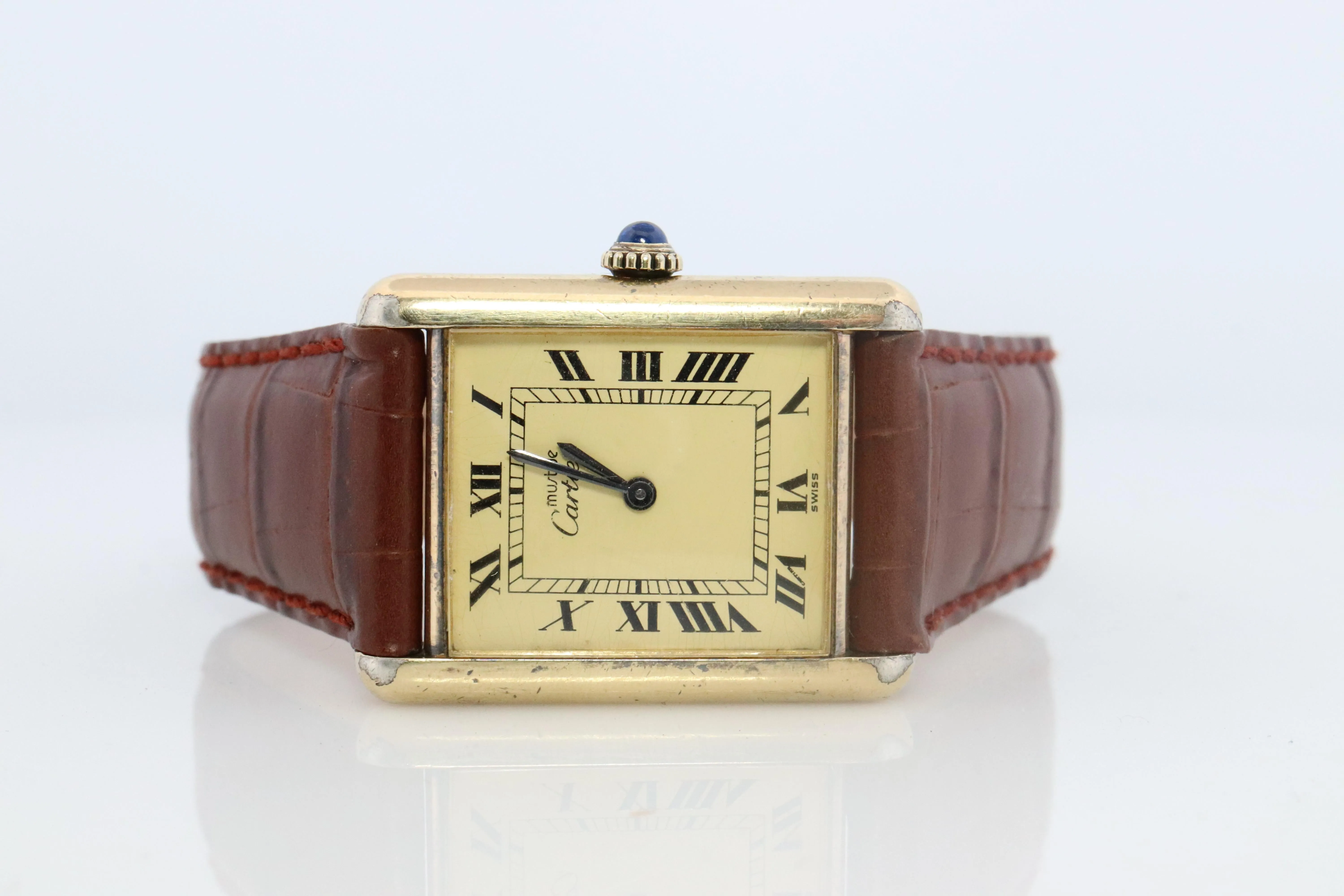 Vintage Must de Cartier Champagne Tank Watch. 925 Vermeil ARGENT Manual Tank.
