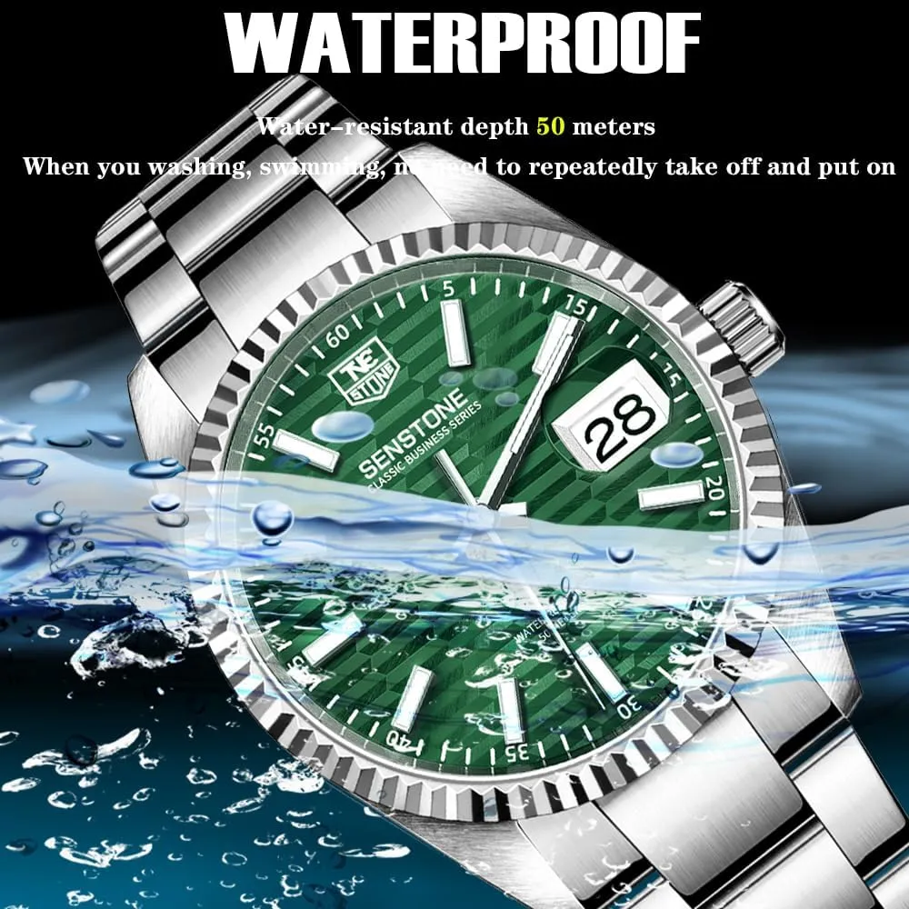 Watches for Men, Luxury Classic Business Dress Quartz Watch Stainless Steel Strap Analog Waterproof with Luminous Large Dial Calendar