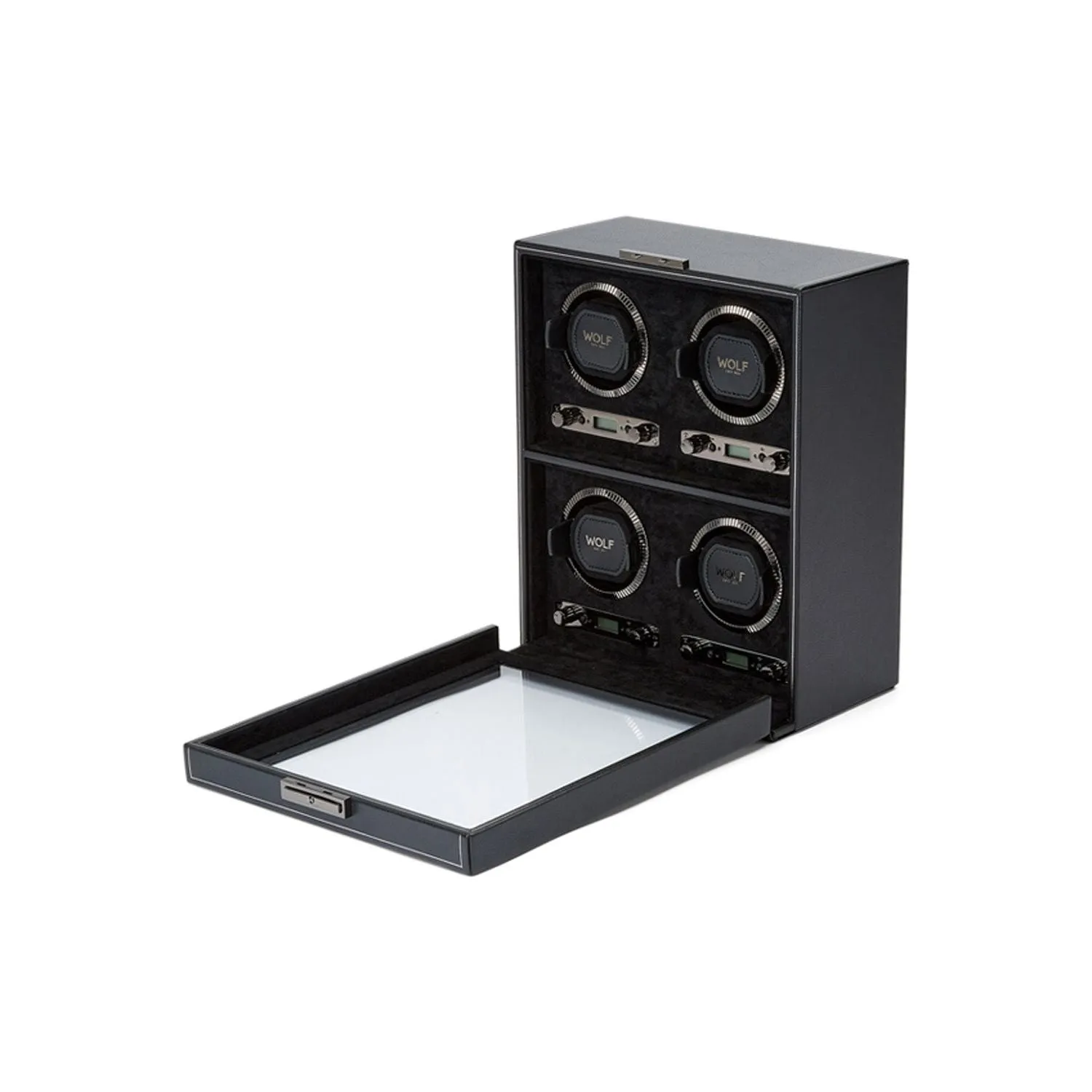 Wolf British Racing 4 Piece Watch Winder Black