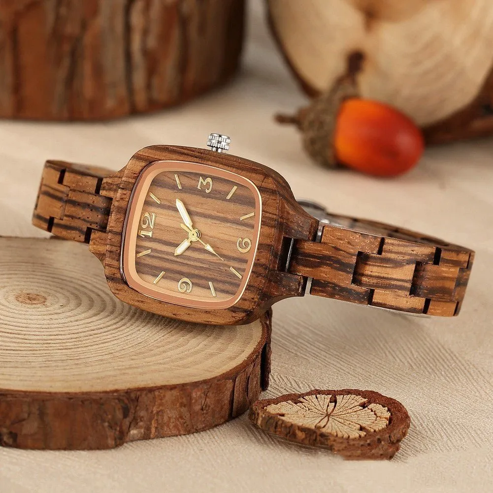 Women's Square Bamboo Wood Watch