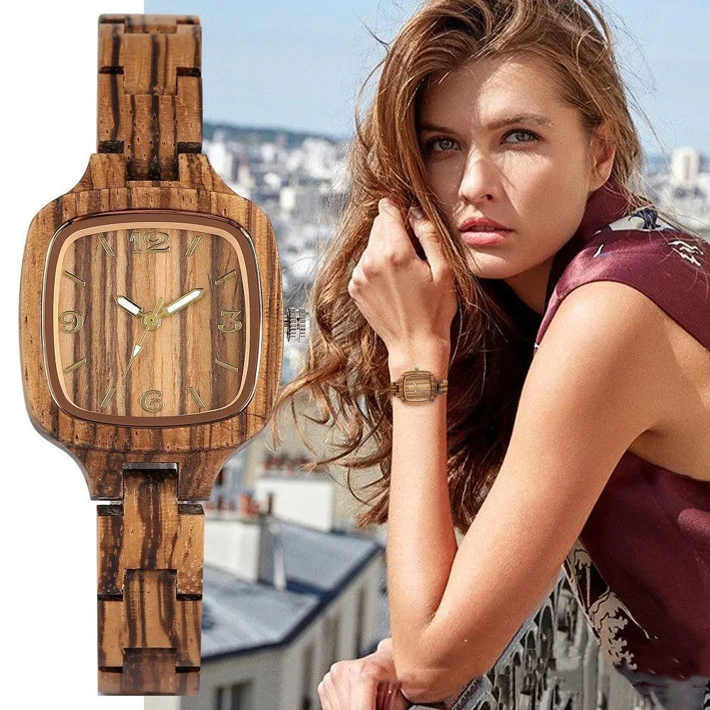 Women's Square Bamboo Wood Watch